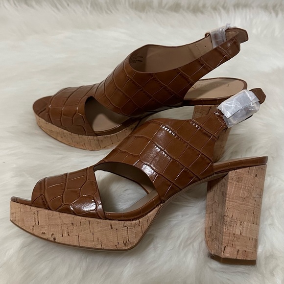 LAUREN Ralph Lauren Feona Crocodile-Embossed Leather Sandal Sz 11 - Picture 9 of 16